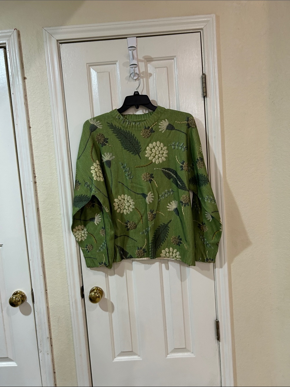 Green Floral Knit Sweater Top - womens